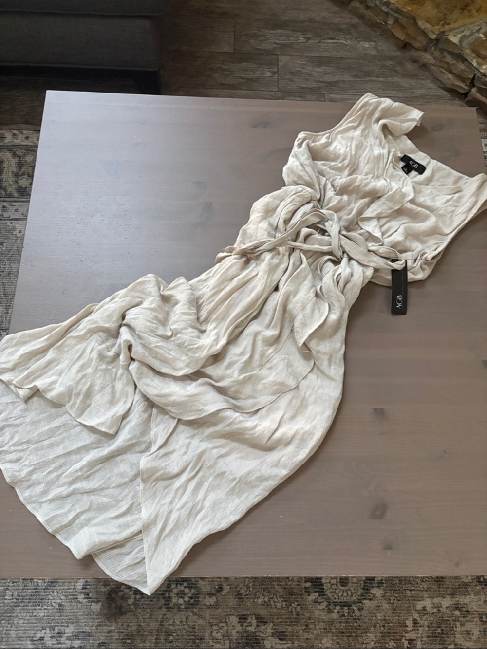 AGB Neutral Tie-Waist Sleeveless Maxi Dress Size Small